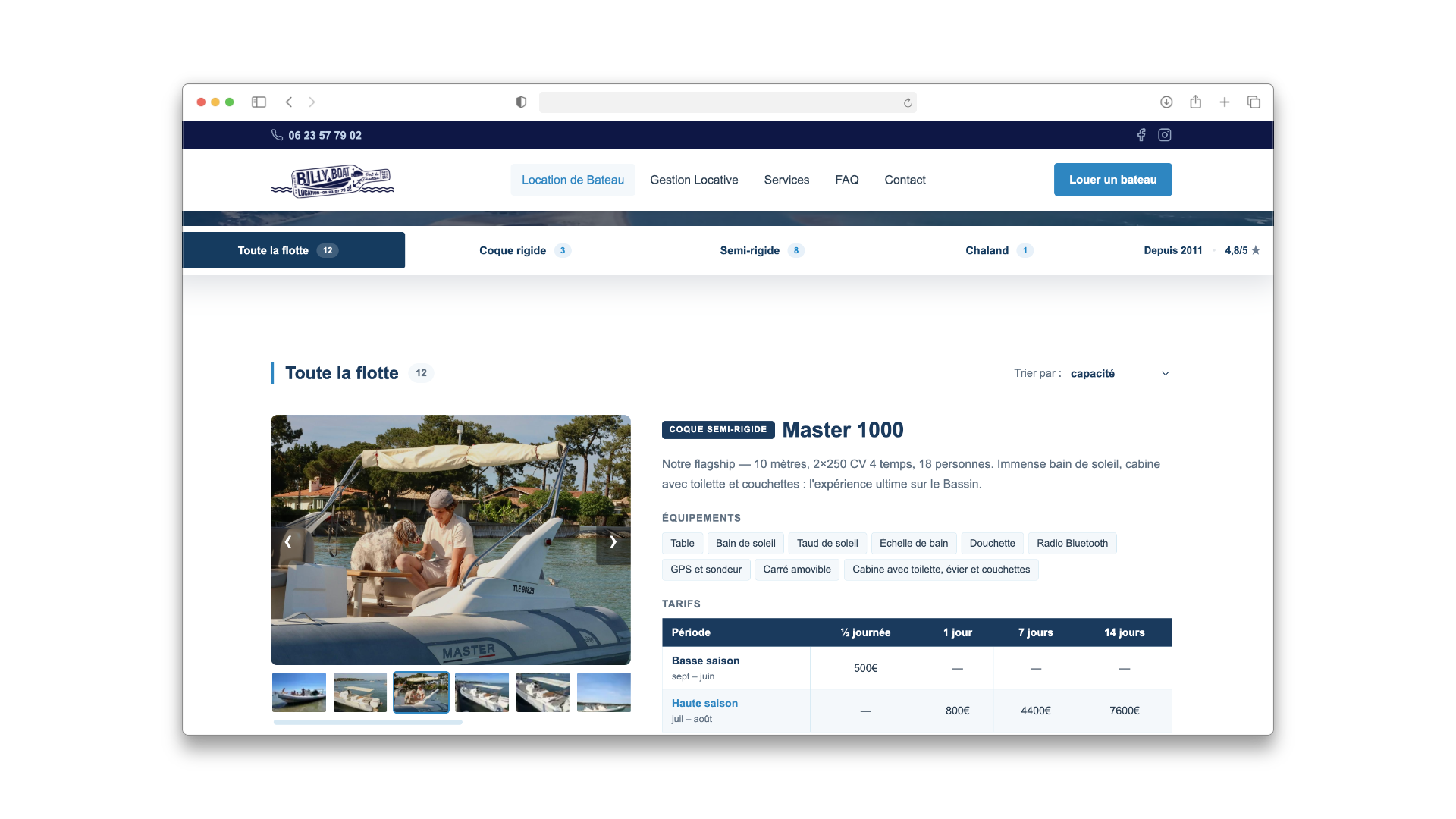 Page location de bateaux - Billy Boat